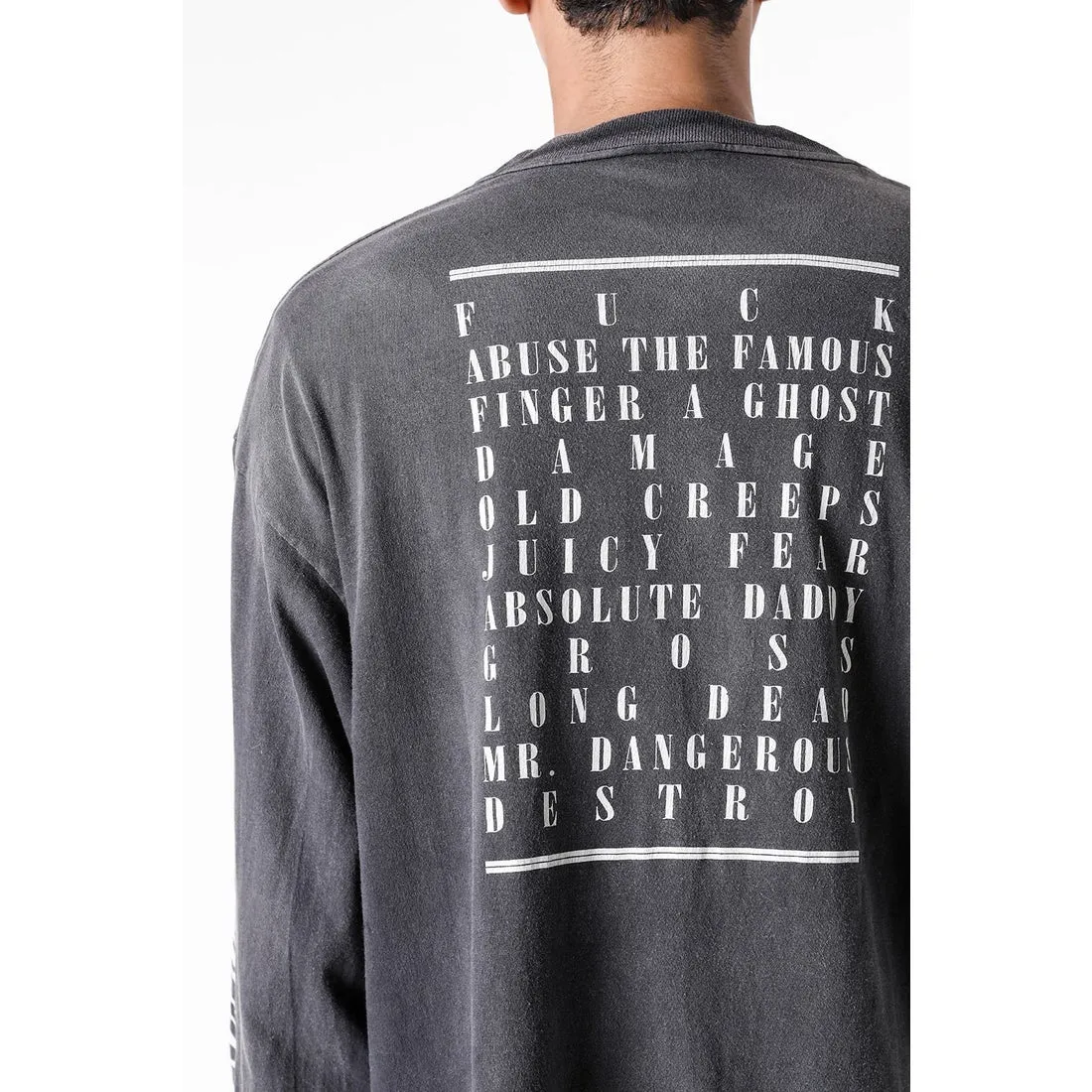 SAINT Mxxxxxx LS TEE/TEMPEST/BLK 'TEMPEST SAINT' Storm Religious Saints Cracked Retro Vulcanized Heavy Wash Long Sleeves Washed Black S-XL Assute Dyeing Multi-bit Horse Fading Craftsmanship Grinding and Hanging Holes Full of Old Feeling Top Printing Craftsmanship Purchasing Level